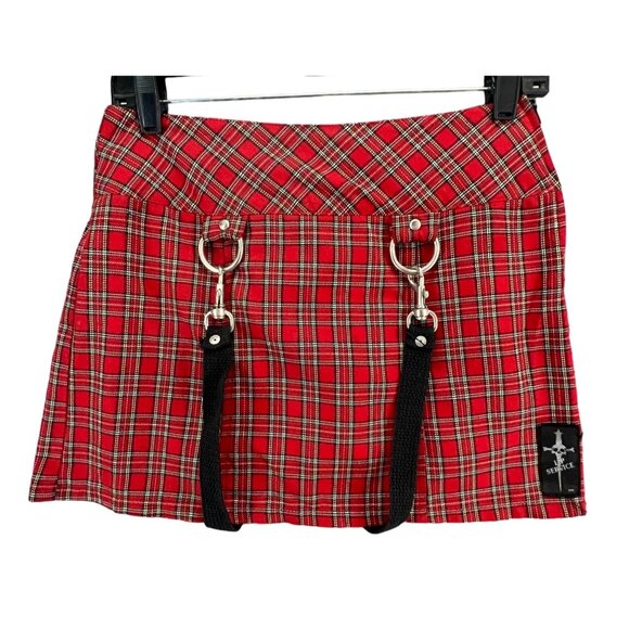 Lip Service Dresses & Skirts - Vintage Lip Service Mini Skirt Womens S Red Plaid Suspenders Metal Goth Grunge